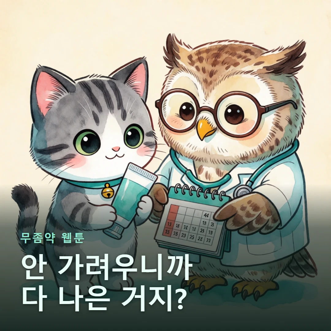 무좀약 웹툰 표지 — 안 가려우니까 다 나은 거지?