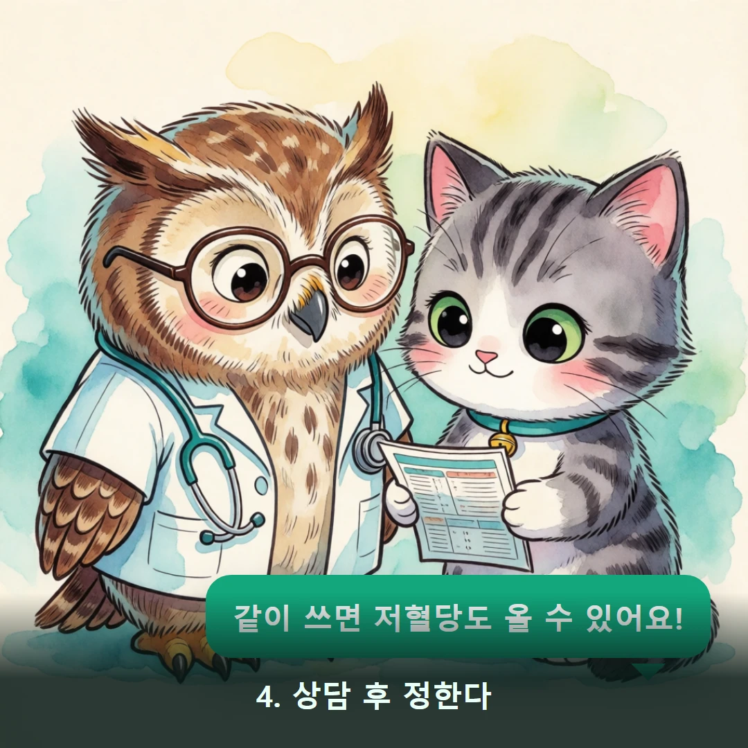 웹툰 4컷 — 4. 상담 후 정한다 (같이 쓰면 저혈당도 올 수 있어요!)