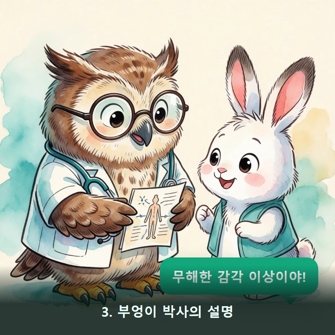 웹툰 3컷 — 3. 부엉이 박사의 설명 (무해한 감각 이상이야!)
