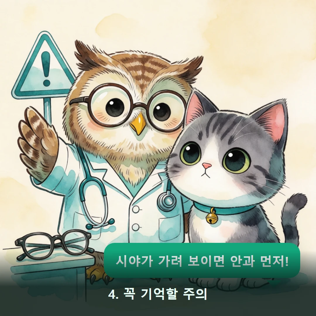 웹툰 4컷 — 4. 꼭 기억할 주의 (시야가 가려 보이면 안과 먼저!)