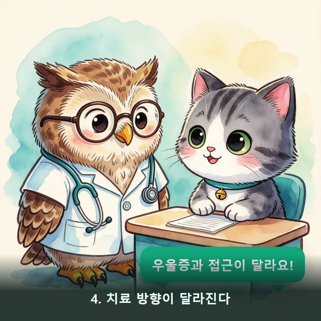 웹툰 4컷 — 4. 치료 방향이 달라진다 (우울증과 접근이 달라요!)