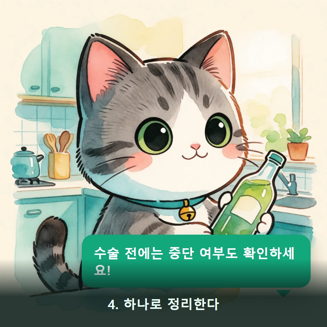 웹툰 4컷 — 4. 하나로 정리한다 (수술 전에는 중단 여부도 확인하세요!)