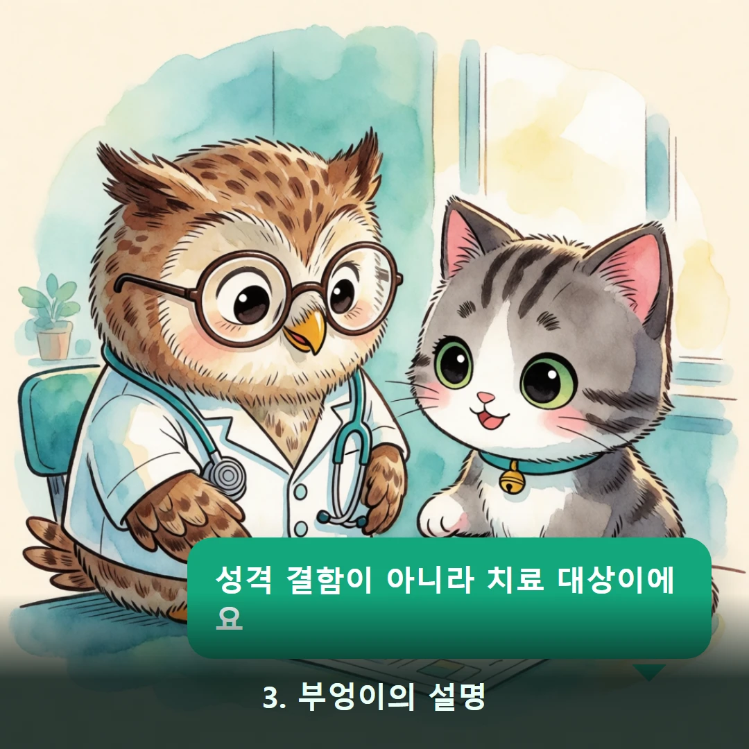 웹툰 3컷 — 3. 부엉이의 설명 (성격 결함이 아니라 치료 대상이에요)