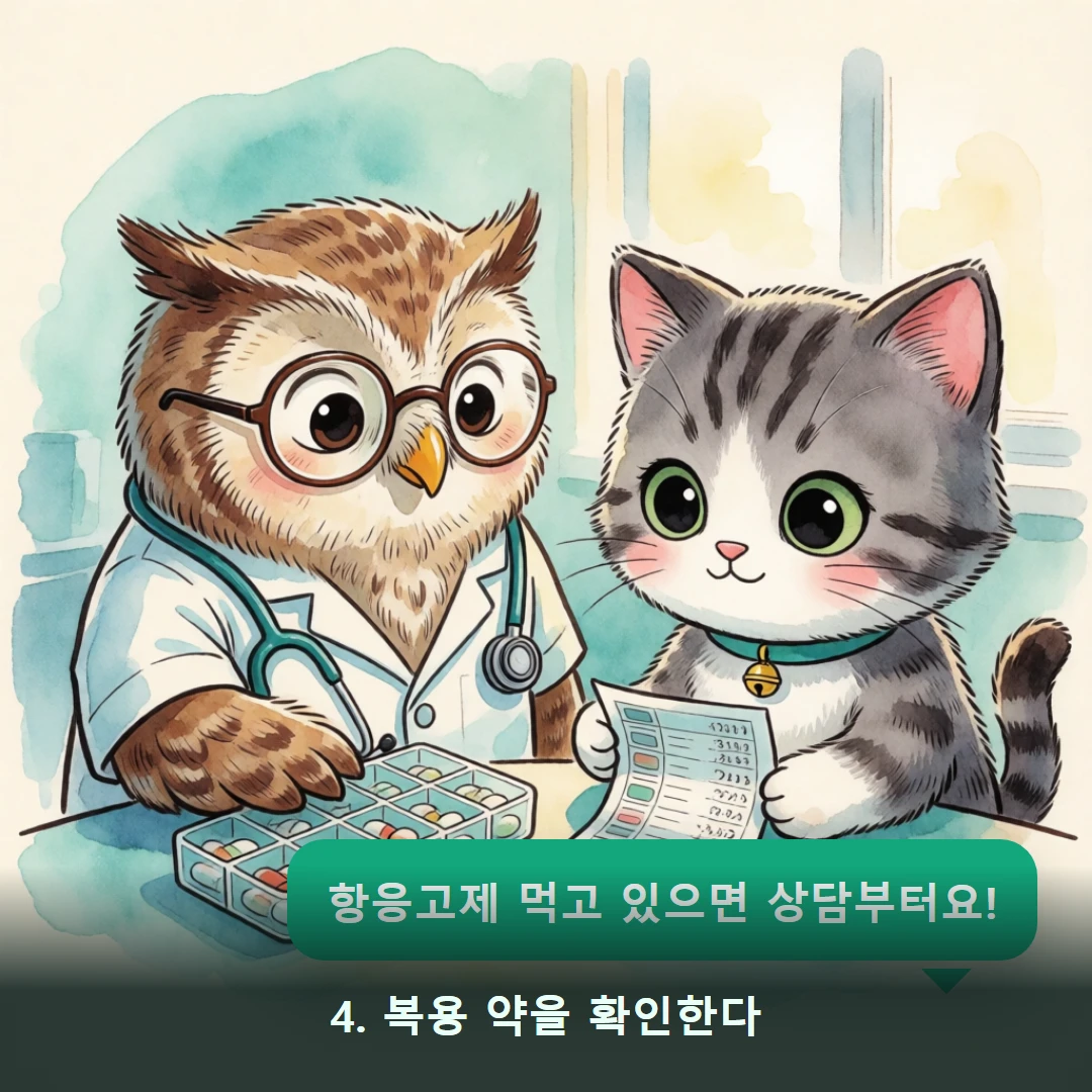 웹툰 4컷 — 4. 복용 약을 확인한다 (항응고제 먹고 있으면 상담부터요!)