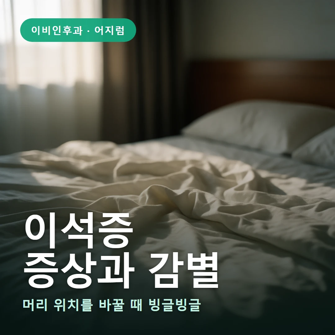 이석증 요약 표지 — 머리 위치를 바꿀 때 빙글빙글