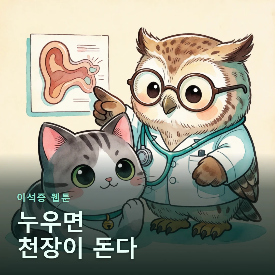 이석증 웹툰 표지 — 누우면 천장이 돈다