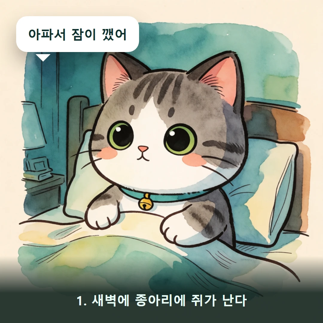 웹툰 1컷 — 1. 새벽에 종아리에 쥐가 난다 (아파서 잠이 깼어)