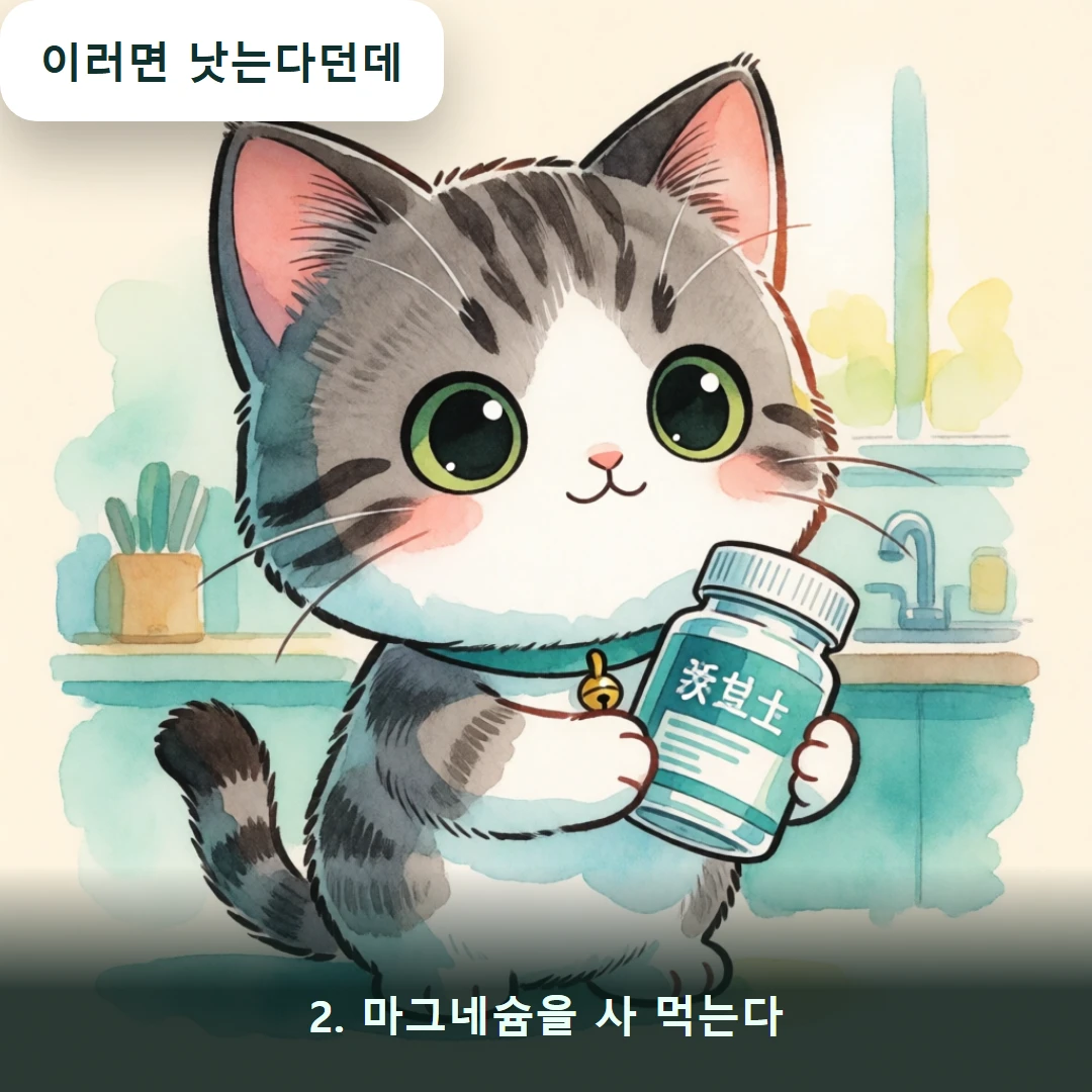 웹툰 2컷 — 2. 마그네슘을 사 먹는다 (이러면 낫는다던데)