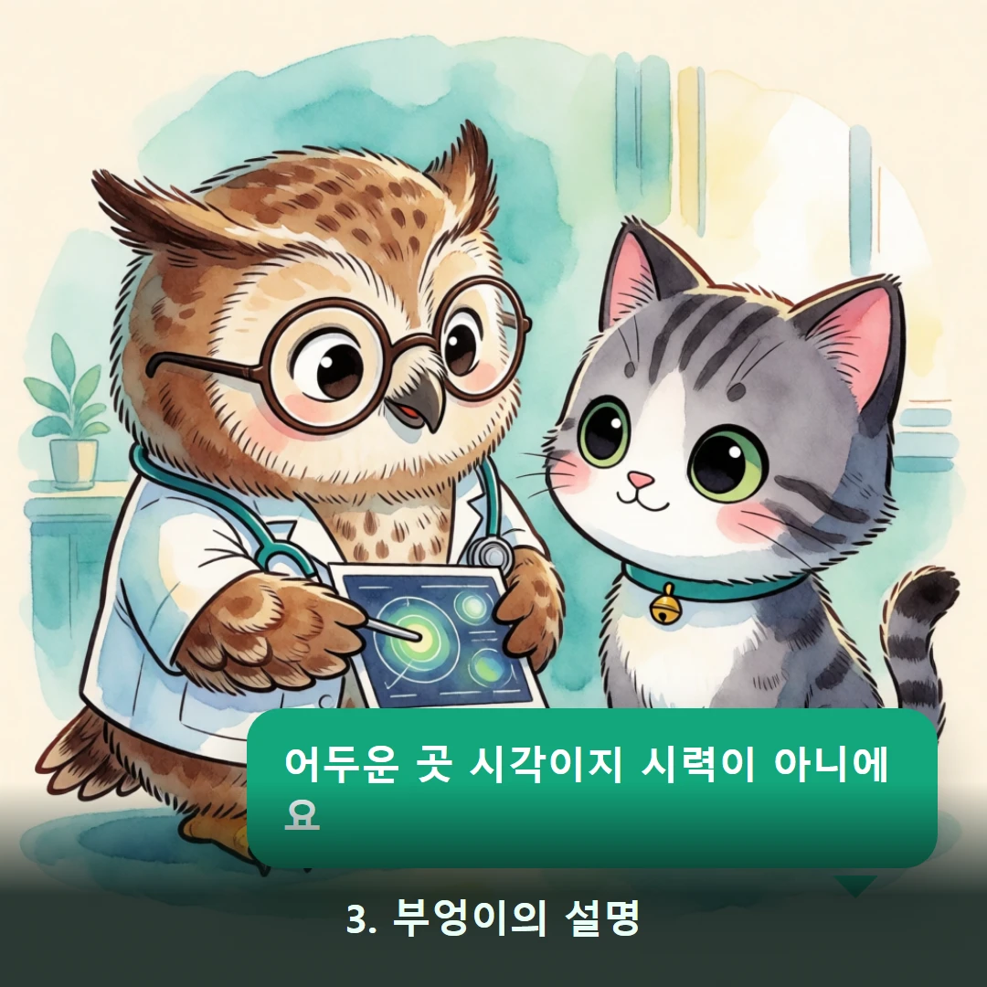 웹툰 3컷 — 3. 부엉이의 설명 (어두운 곳 시각이지 시력이 아니에요)