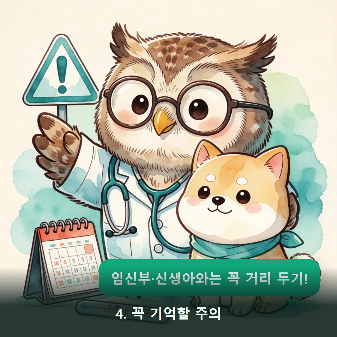 웹툰 4컷 — 4. 꼭 기억할 주의 (임신부·신생아와는 꼭 거리 두기!)