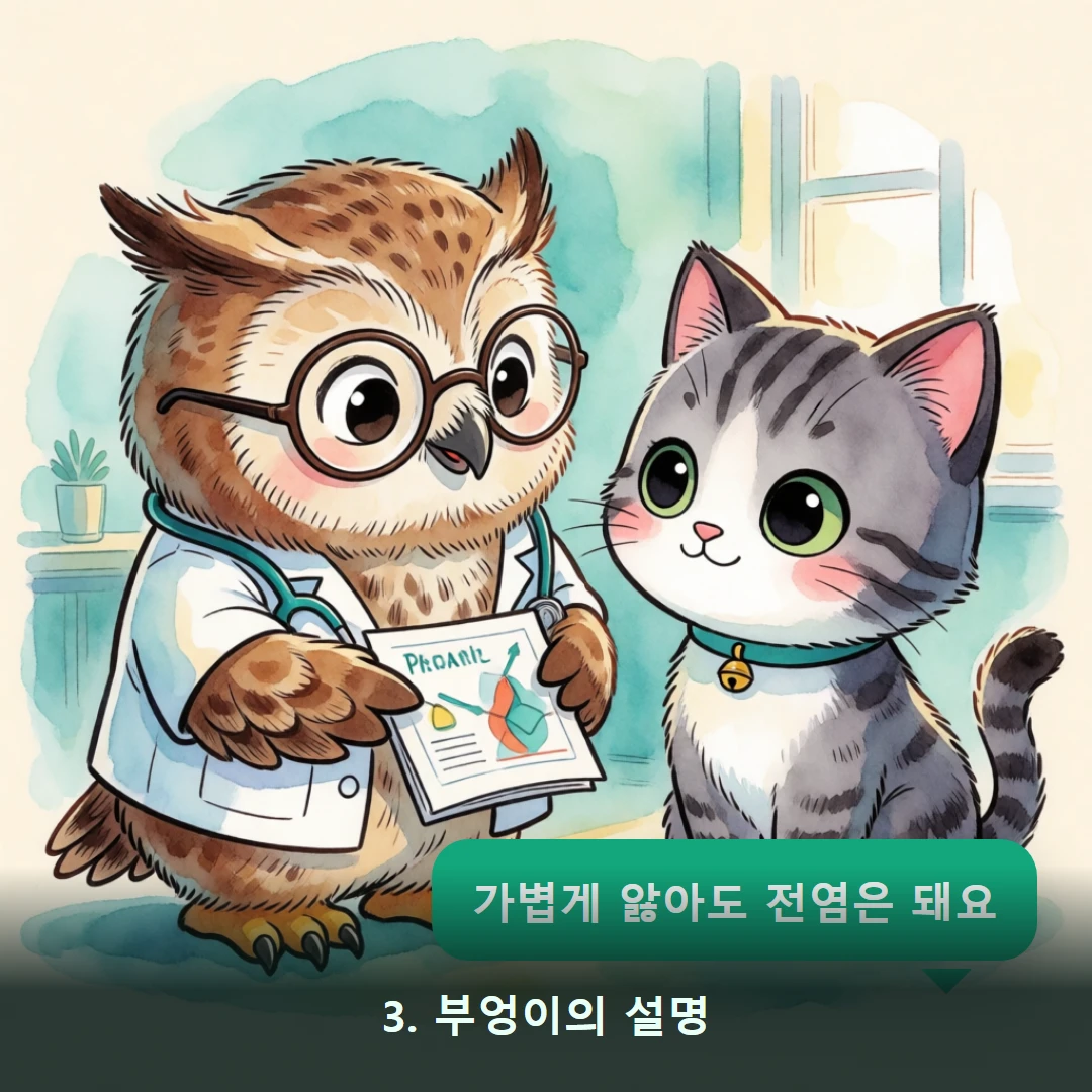웹툰 3컷 — 3. 부엉이의 설명 (가볍게 앓아도 전염은 돼요)