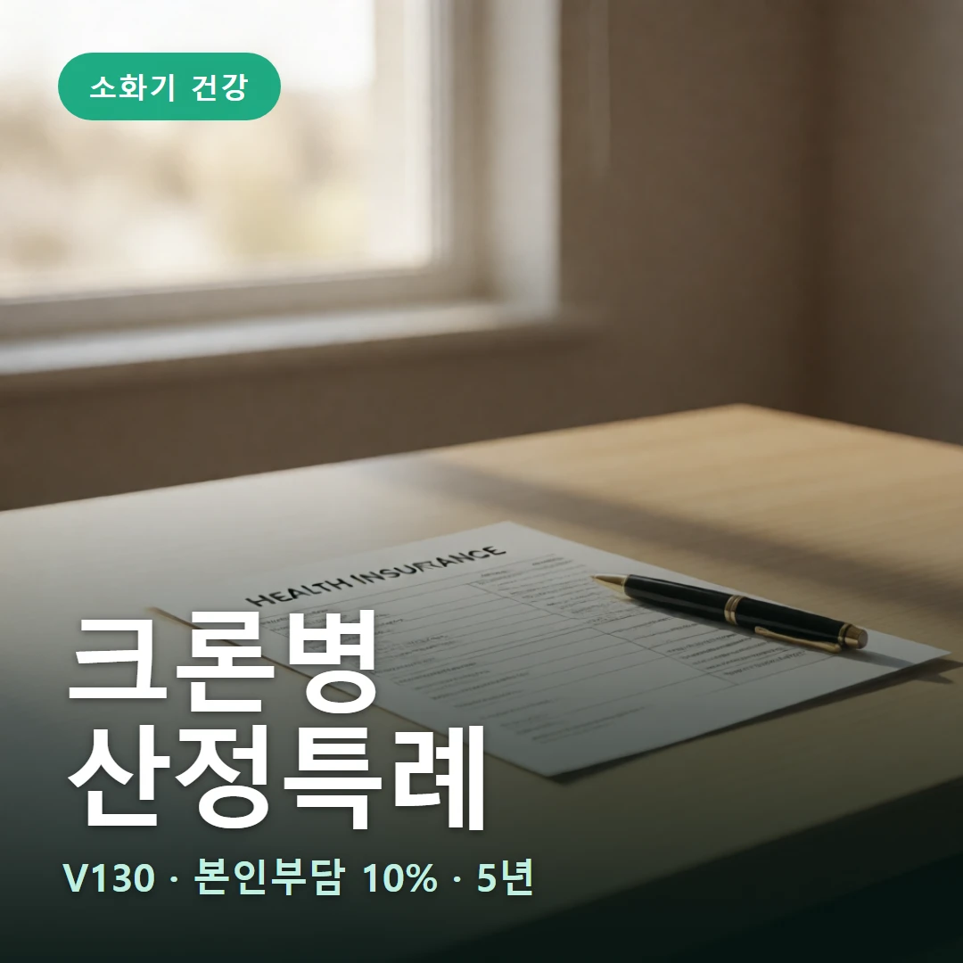 크론병 산정특례 요약 표지 — V130 · 본인부담 10% · 5년