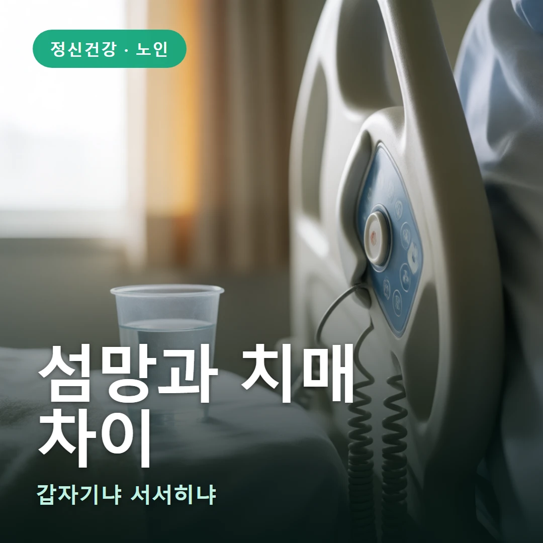 섬망과 치매 요약 표지 — 갑자기냐 서서히냐