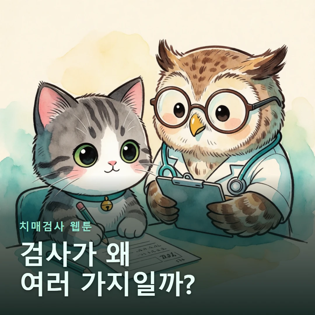 치매검사 웹툰 표지 — 검사가 왜 여러 가지일까?
