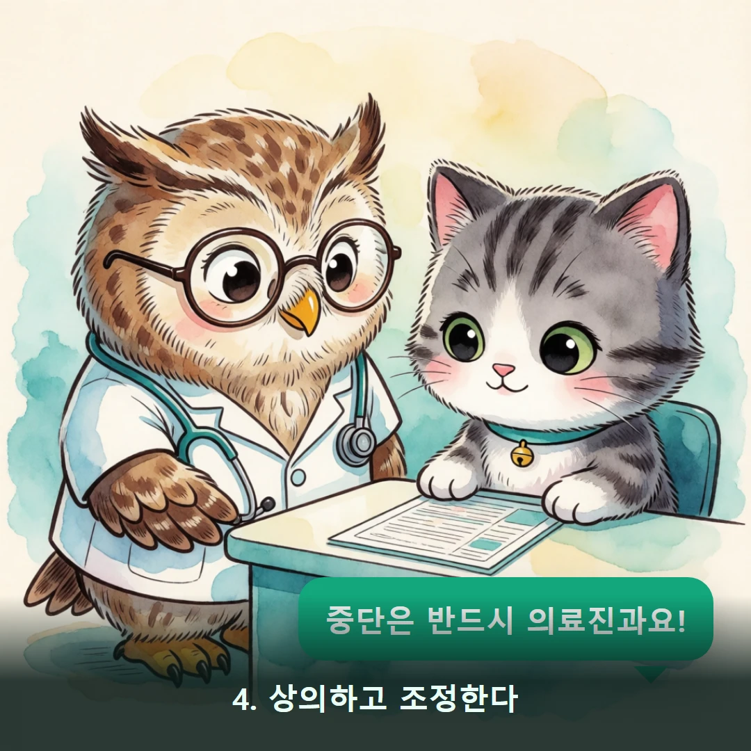 웹툰 4컷 — 4. 상의하고 조정한다 (중단은 반드시 의료진과요!)
