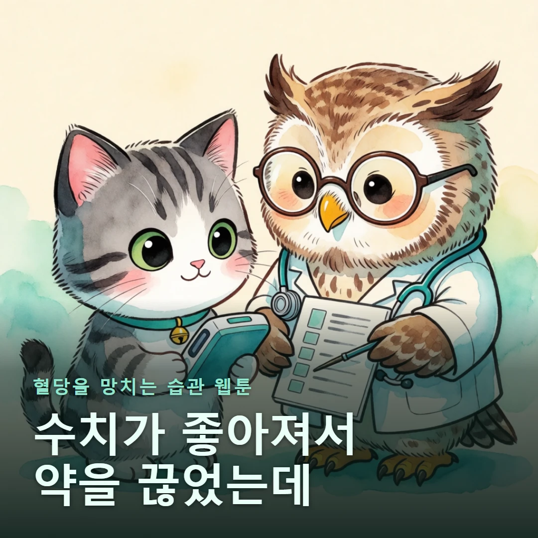 혈당을 망치는 습관 웹툰 표지 — 수치가 좋아져서 약을 끊었는데