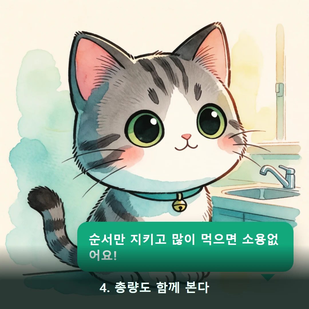웹툰 4컷 — 4. 총량도 함께 본다 (순서만 지키고 많이 먹으면 소용없어요!)