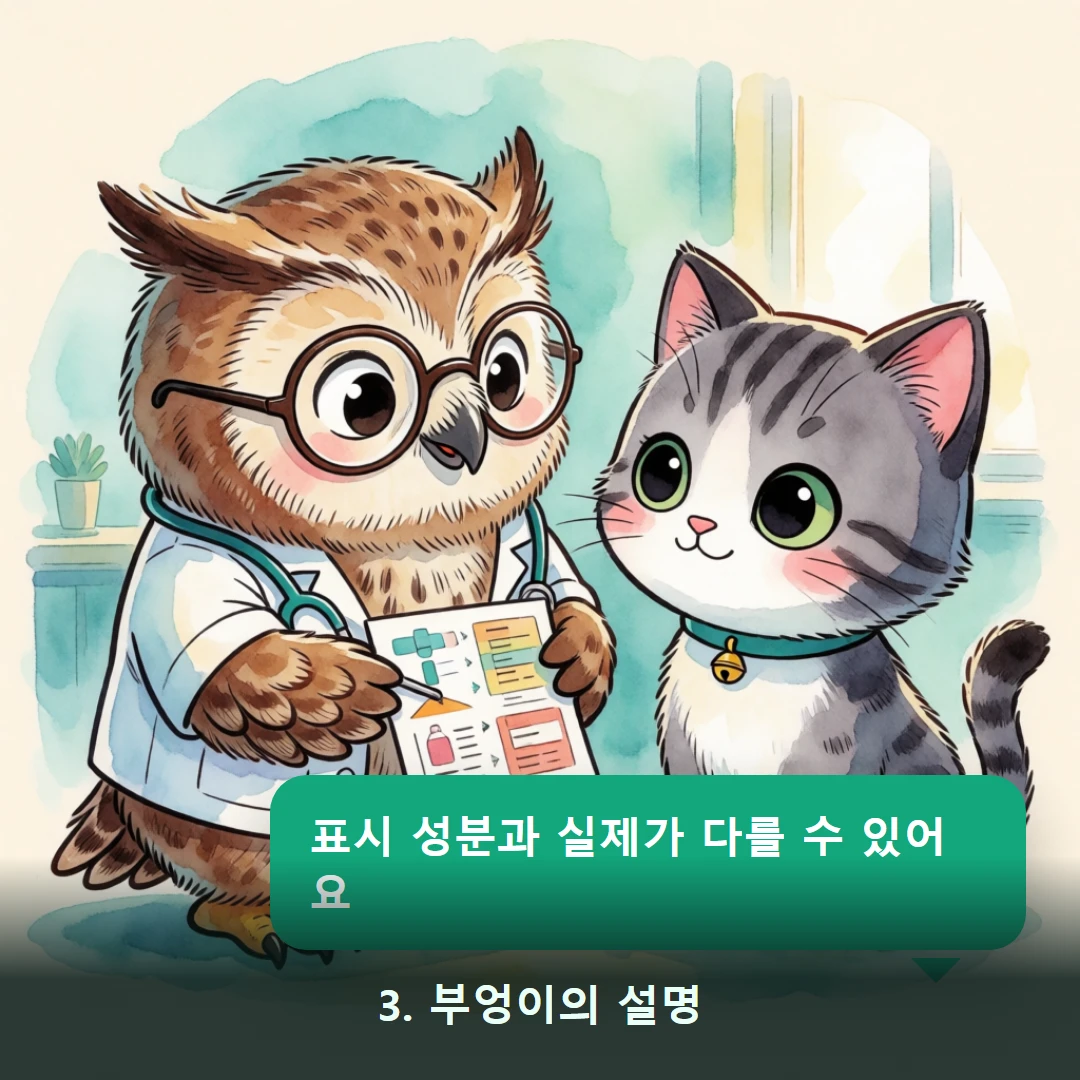 웹툰 3컷 — 3. 부엉이의 설명 (표시 성분과 실제가 다를 수 있어요)