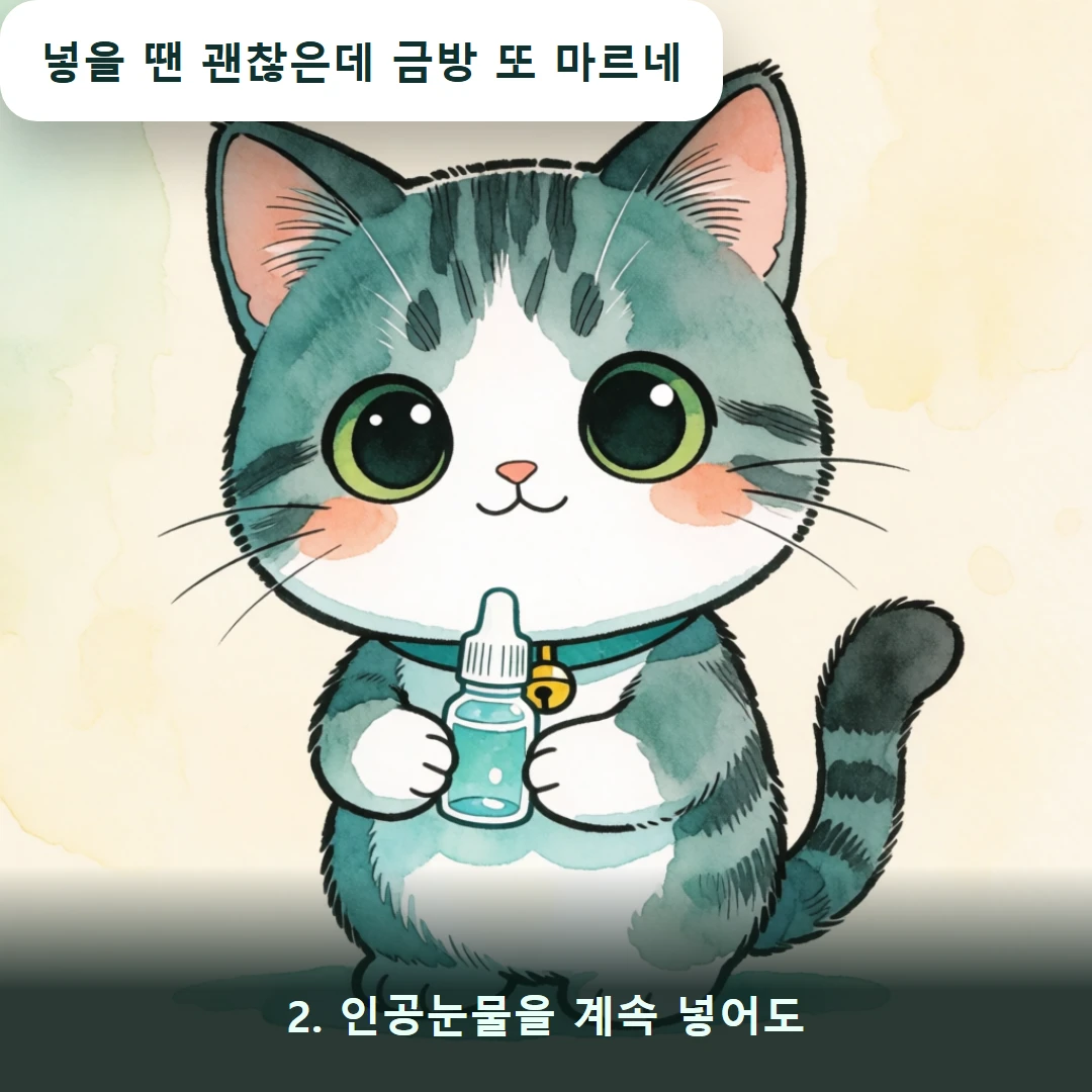 웹툰 2컷 — 2. 인공눈물을 계속 넣어도 (넣을 땐 괜찮은데 금방 또 마르네)