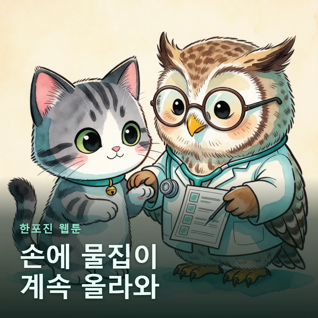 한포진 웹툰 표지 — 손에 물집이 계속 올라와