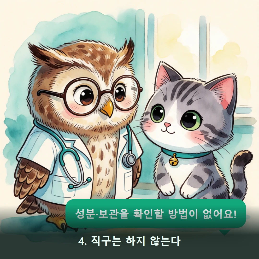 웹툰 4컷 — 4. 직구는 하지 않는다 (성분·보관을 확인할 방법이 없어요!)