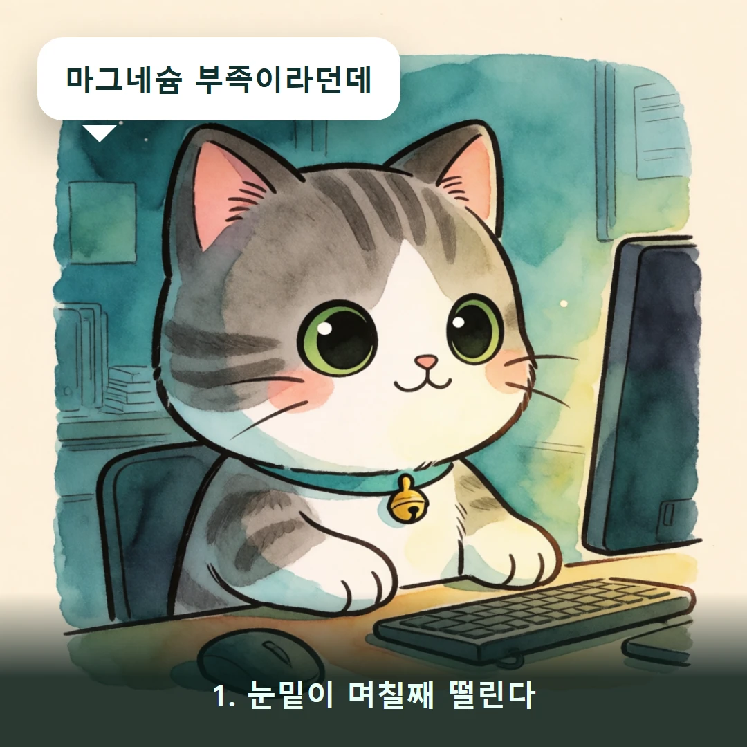 웹툰 1컷 — 1. 눈밑이 며칠째 떨린다 (마그네슘 부족이라던데)