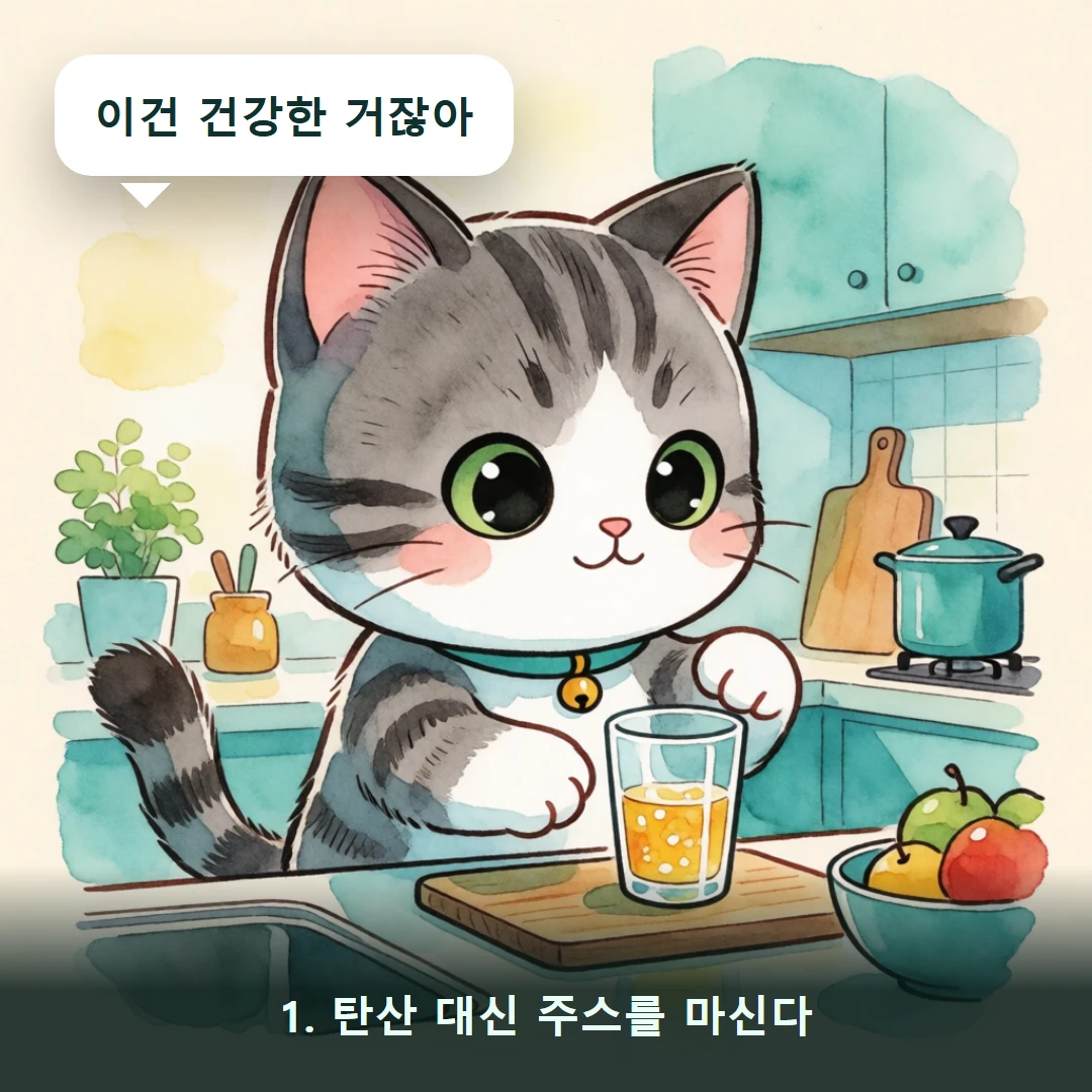 웹툰 1컷 — 1. 탄산 대신 주스를 마신다 (이건 건강한 거잖아)