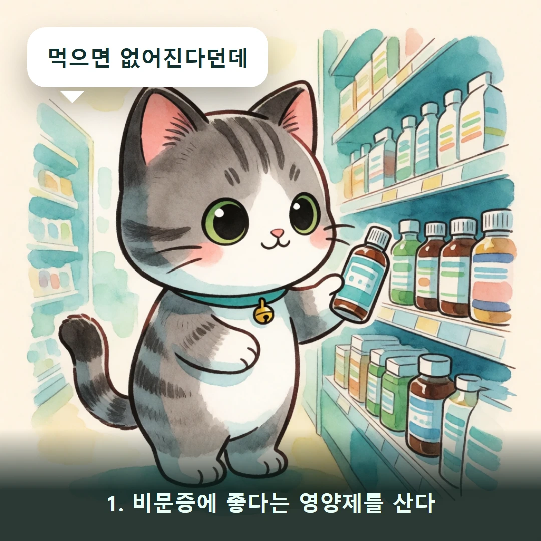 웹툰 1컷 — 1. 비문증에 좋다는 영양제를 산다 (먹으면 없어진다던데)