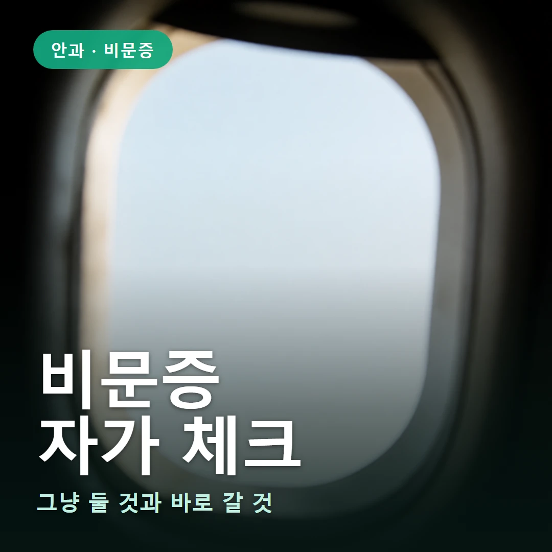 비문증 자가 체크 요약 표지 — 그냥 둘 것과 바로 갈 것