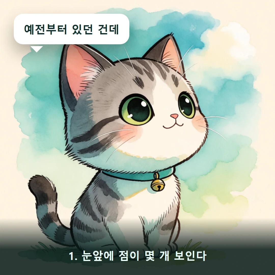 웹툰 1컷 — 1. 눈앞에 점이 몇 개 보인다 (예전부터 있던 건데)