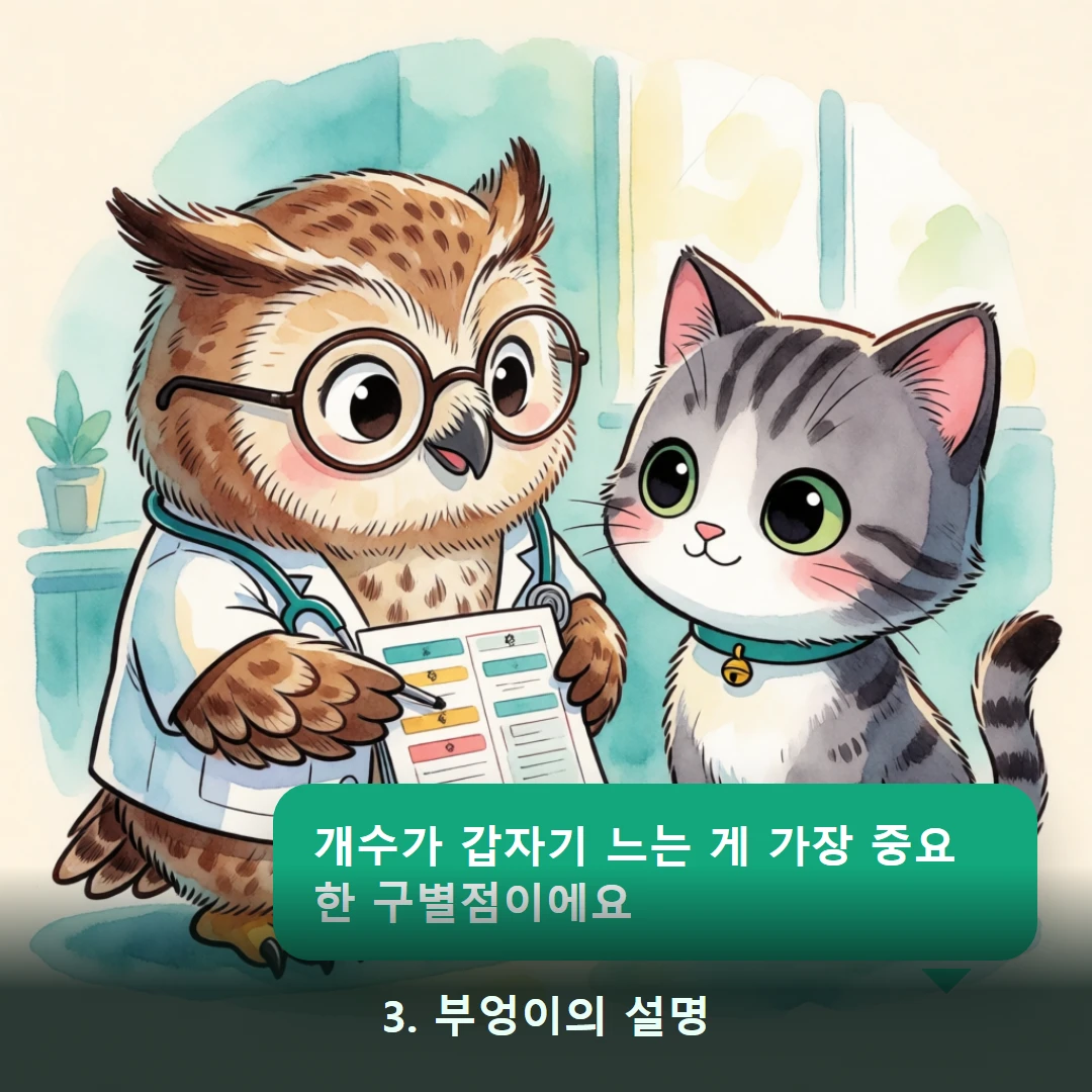 웹툰 3컷 — 3. 부엉이의 설명 (개수가 갑자기 느는 게 가장 중요한 구별점이에요)