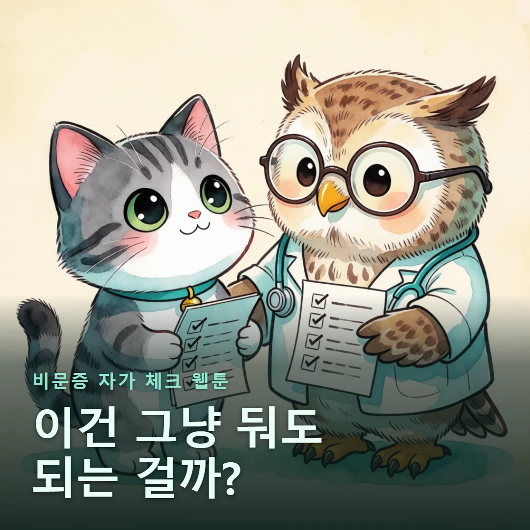 비문증 자가 체크 웹툰 표지 — 이건 그냥 둬도 되는 걸까?