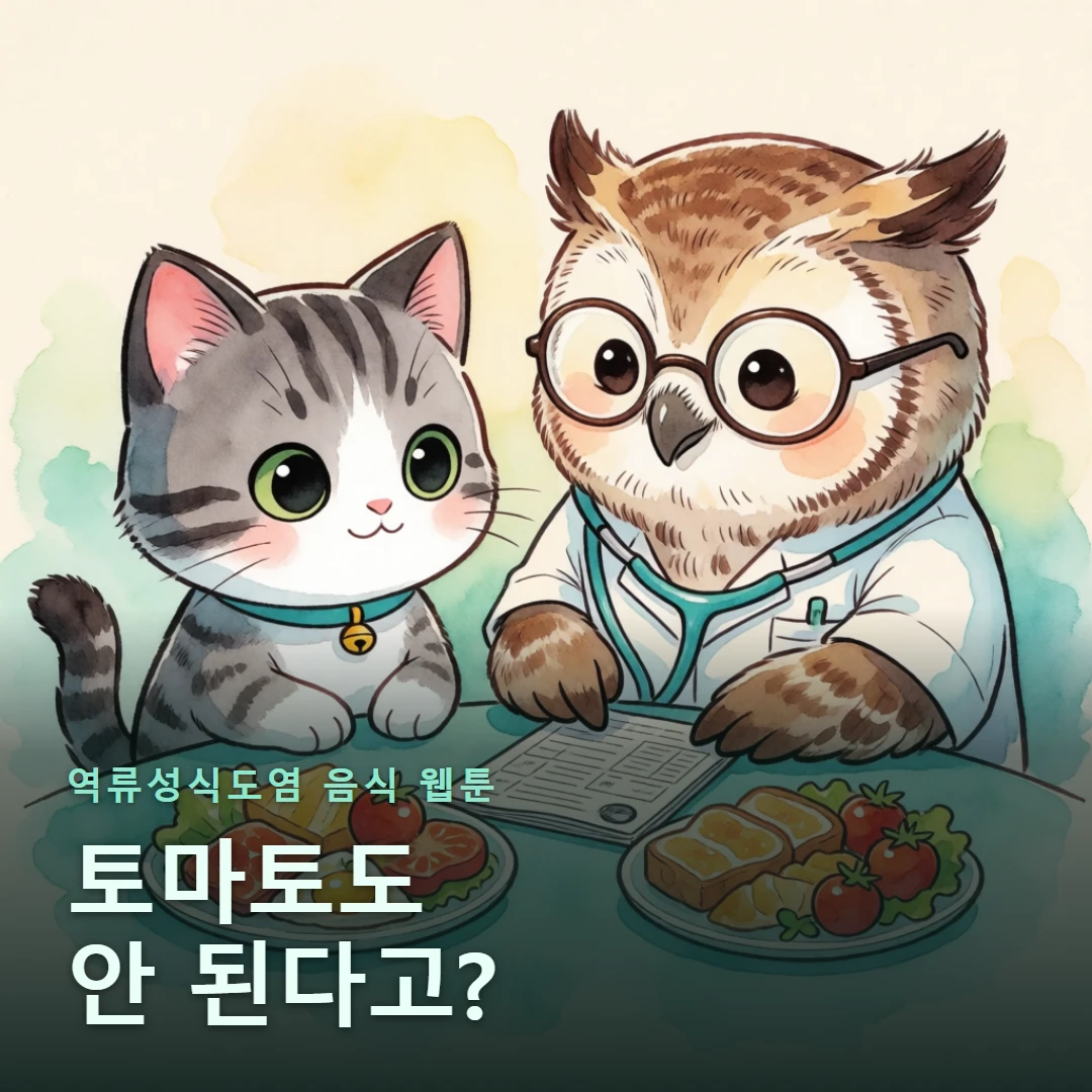역류성식도염 음식 웹툰 표지 — 토마토도 안 된다고?