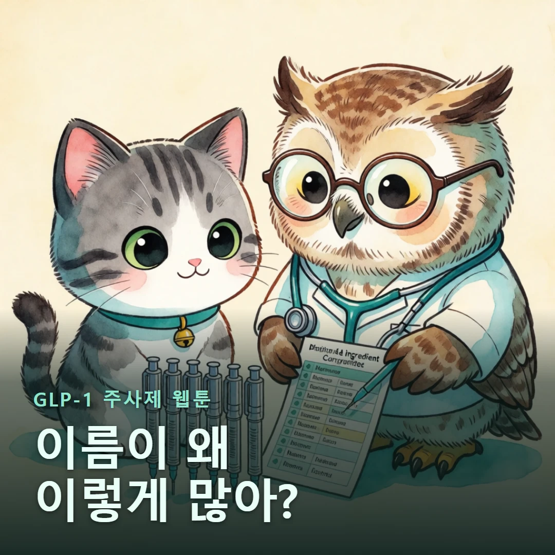 GLP-1 주사제 웹툰 표지 — 이름이 왜 이렇게 많아?