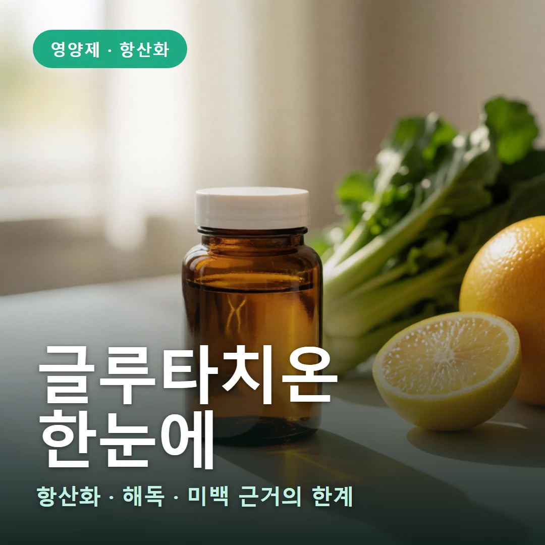 글루타치온 요약 표지 — 항산화 · 해독 · 미백 근거의 한계