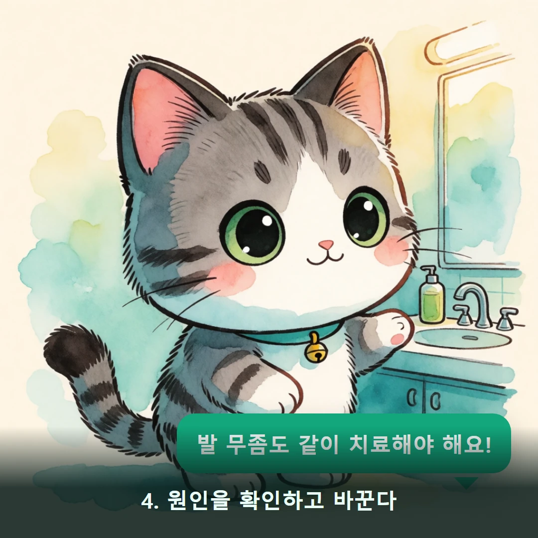 웹툰 4컷 — 4. 원인을 확인하고 바꾼다 (발 무좀도 같이 치료해야 해요!)