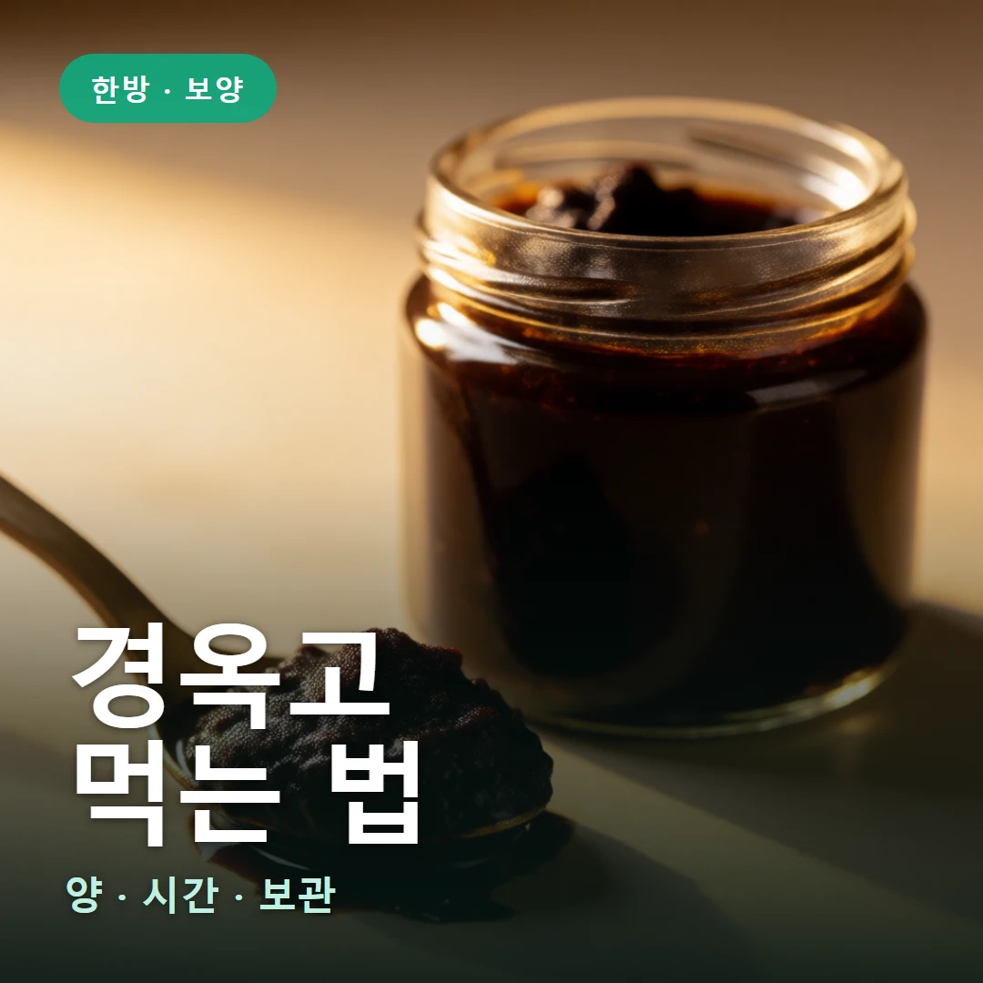 경옥고 복용법 요약 표지 — 양 · 시간 · 보관