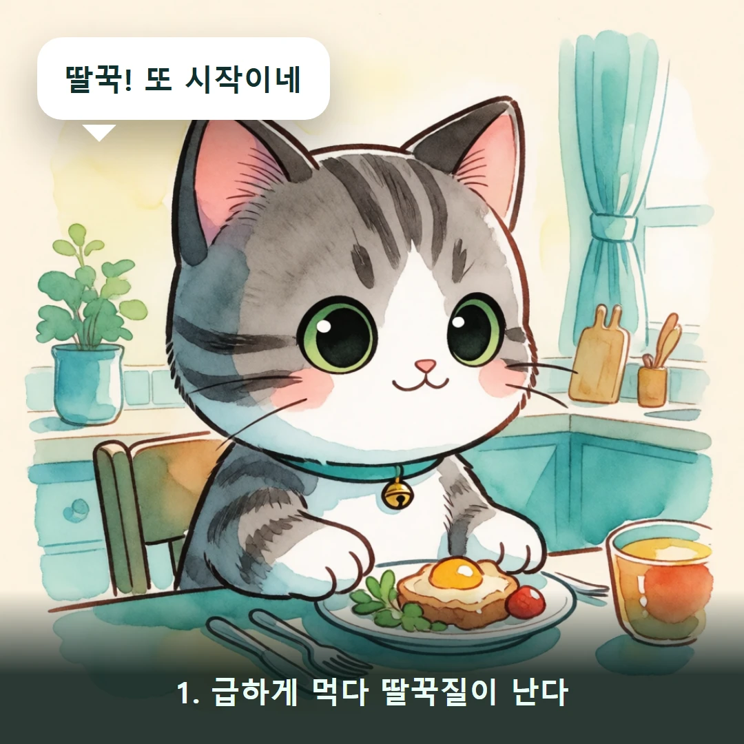 웹툰 1컷 — 1. 급하게 먹다 딸꾹질이 난다 (딸꾹! 또 시작이네)