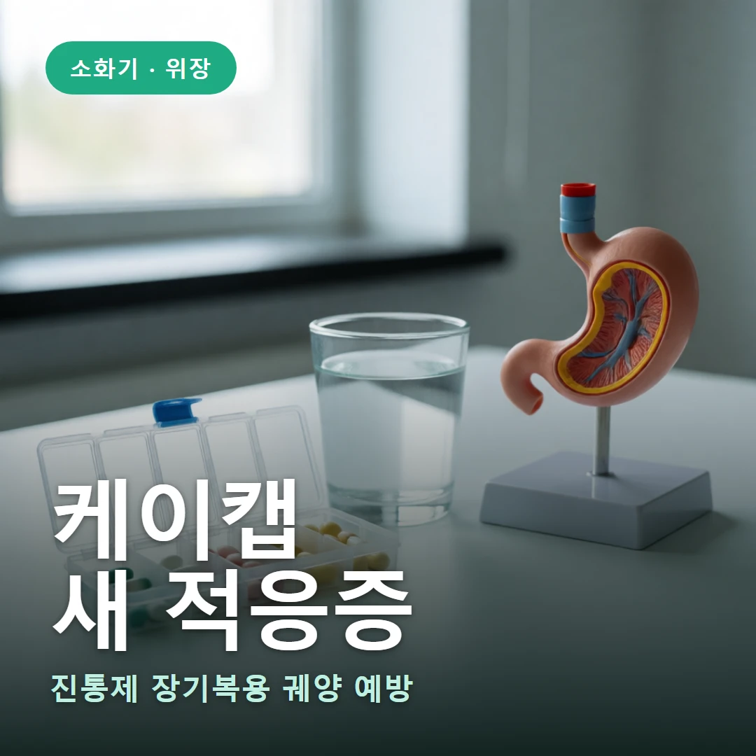 케이캡 새 적응증 요약 표지 — 진통제 장기복용 궤양 예방