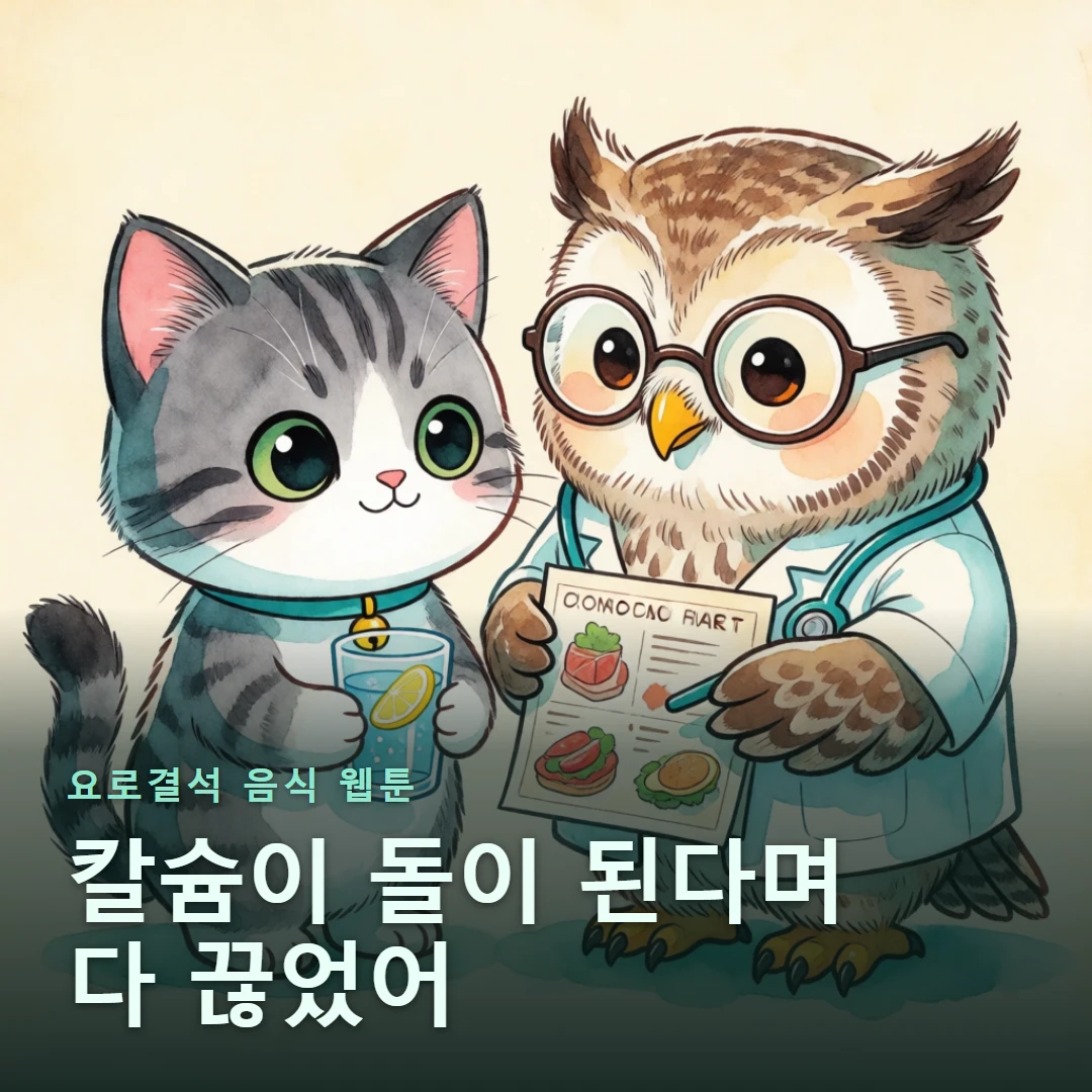 요로결석 음식 웹툰 표지 — 칼슘이 돌이 된다며 다 끊었어