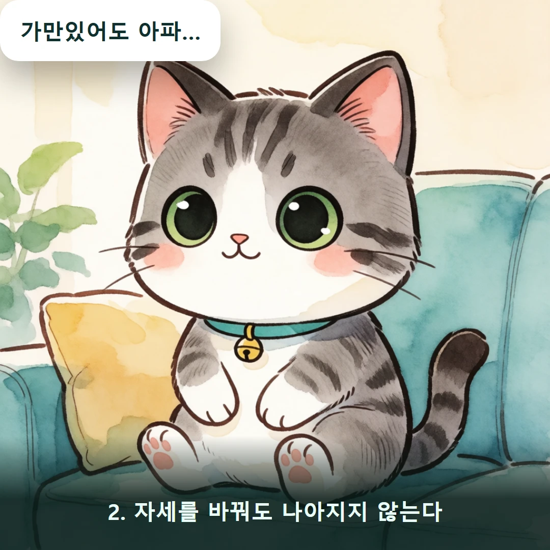 웹툰 2컷 — 2. 자세를 바꿔도 나아지지 않는다 (가만있어도 아파…)