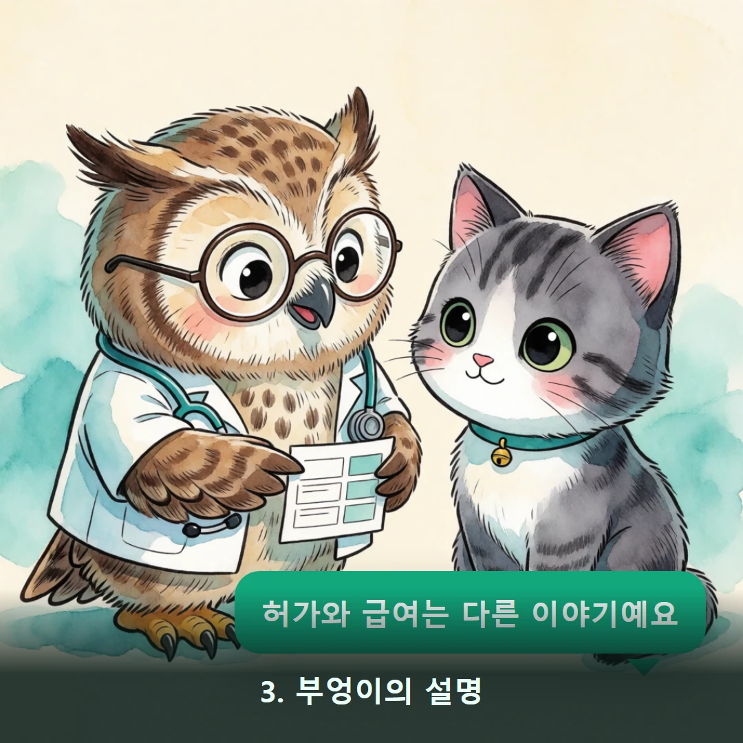 웹툰 3컷 — 3. 부엉이의 설명 (허가와 급여는 다른 이야기예요)