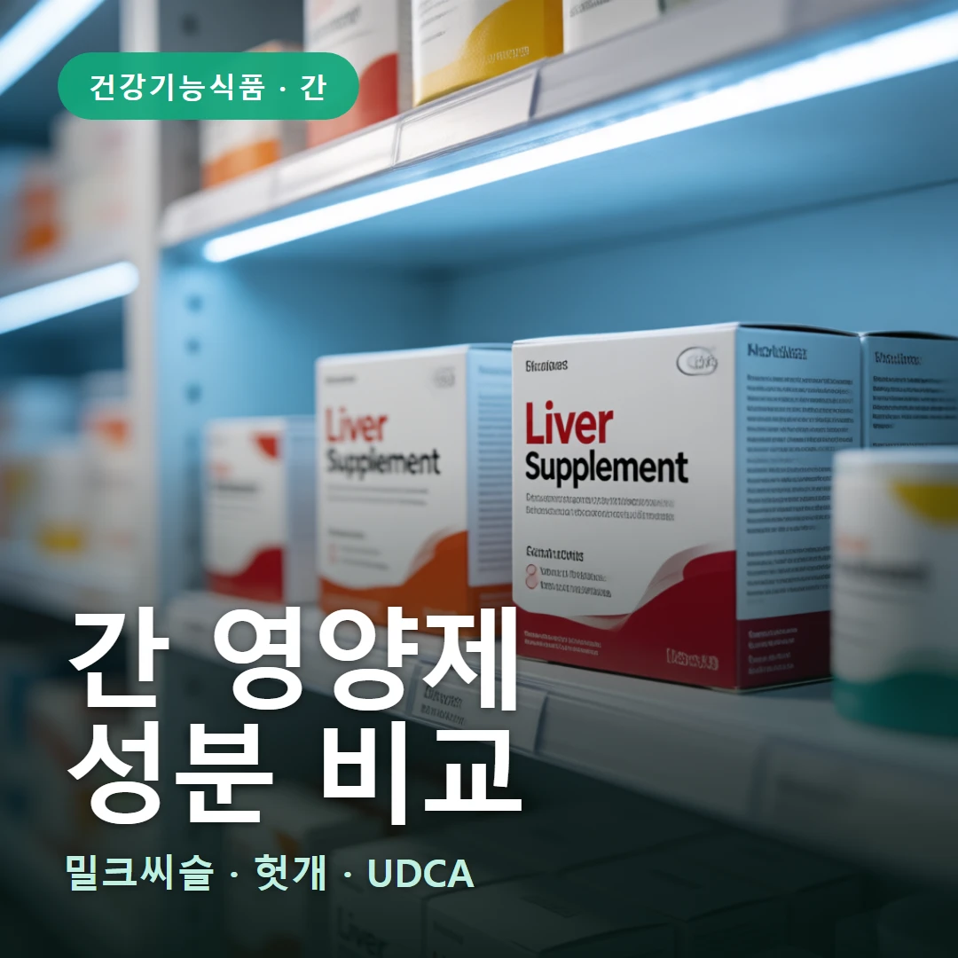 간 영양제 요약 표지 — 밀크씨슬 · 헛개 · UDCA