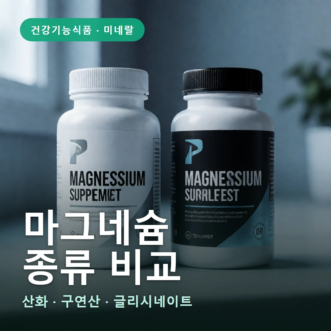 마그네슘 종류 요약 표지 — 산화 · 구연산 · 글리시네이트