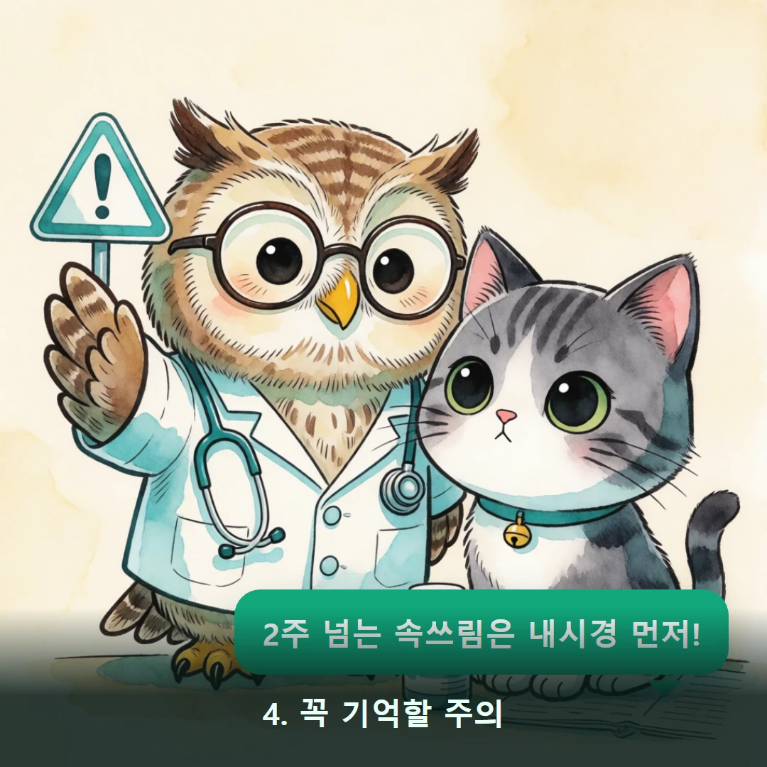 웹툰 4컷 — 4. 꼭 기억할 주의 (2주 넘는 속쓰림은 내시경 먼저!)
