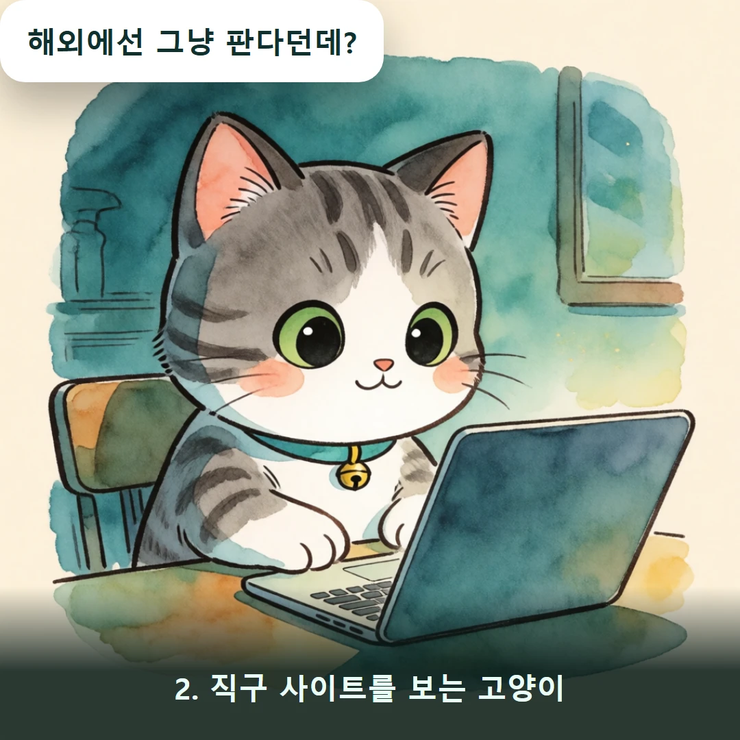 웹툰 2컷 — 2. 직구 사이트를 보는 고양이 (해외에선 그냥 판다던데?)