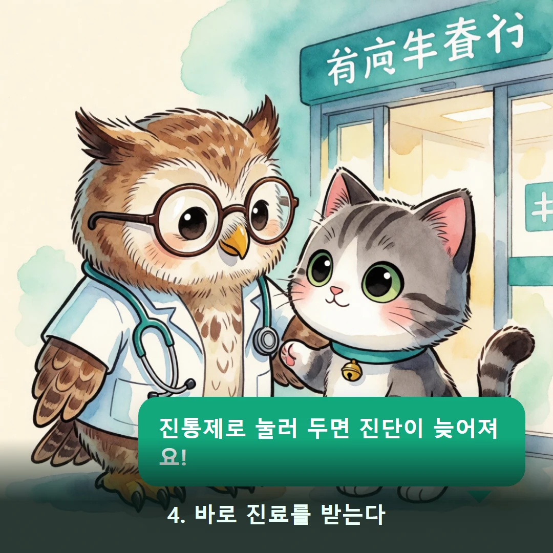 웹툰 4컷 — 4. 바로 진료를 받는다 (진통제로 눌러 두면 진단이 늦어져요!)