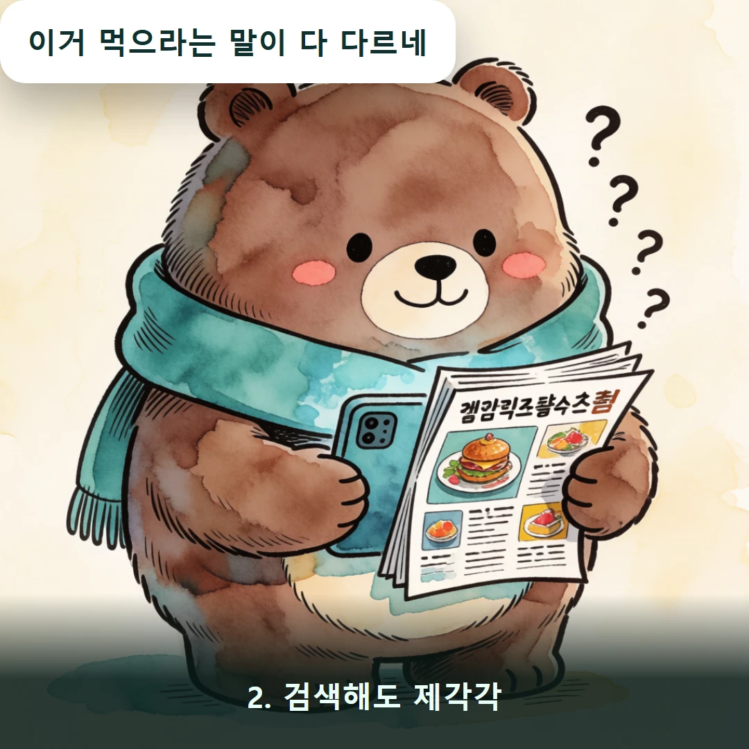 웹툰 2컷 — 2. 검색해도 제각각 (이거 먹으라는 말이 다 다르네)