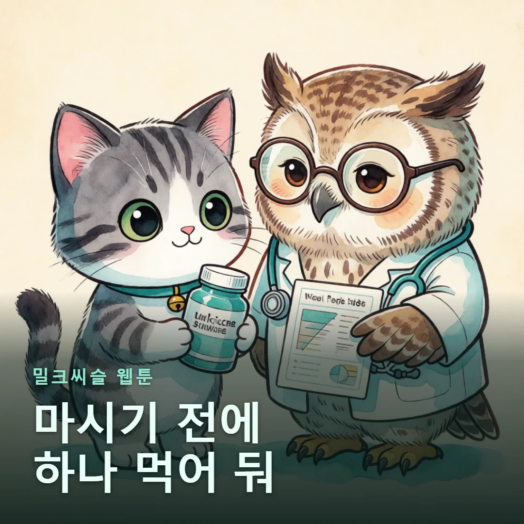 밀크씨슬 웹툰 표지 — 마시기 전에 하나 먹어 둬