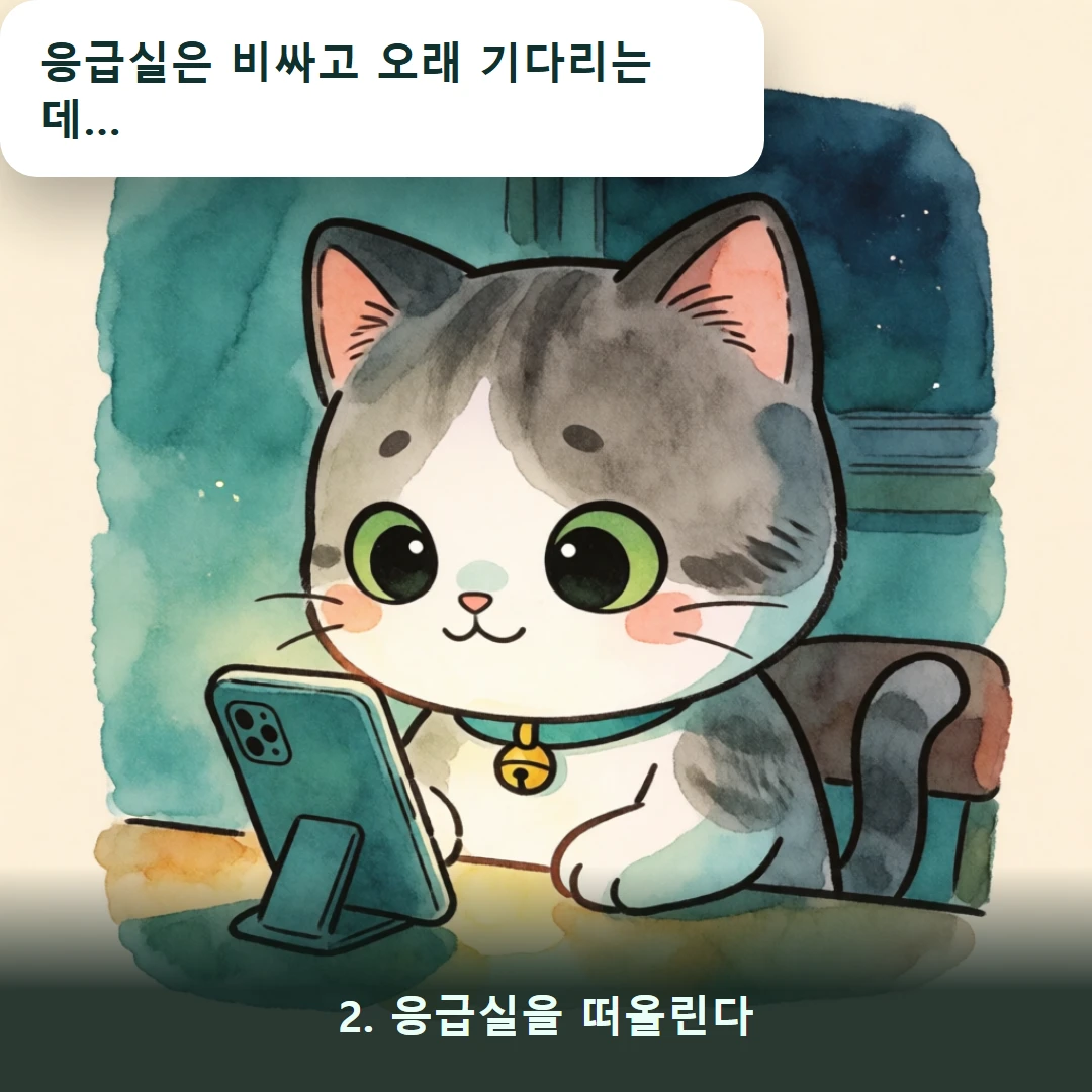 웹툰 2컷 — 2. 응급실을 떠올린다 (응급실은 비싸고 오래 기다리는데…)
